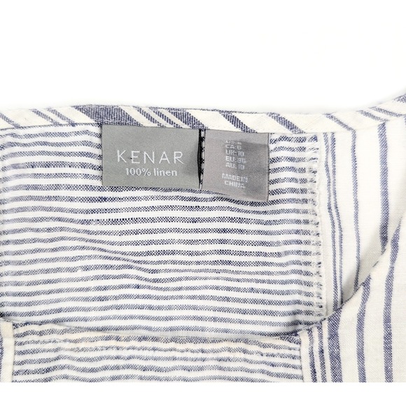 Kenar White Blue Linen Lagenlook Stripe Sleeveless Pullover Dress Women's Size 6 - Picture 3 of 5